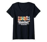 Donna Retro Groovy Economia Insegnante Finanza Mercato Monetario Scuola Maglietta con Collo a V