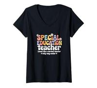 Donna Retro Groovy Educazione Speciale Insegnante Inclusione Scuola Maglietta con Collo a V