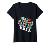 Donna Retro Groovy Hello Sono Fantastico ma puoi chiamarmi Raya Maglietta con Collo a V