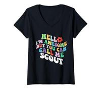 Donna Retro Groovy Hello Sono Fantastico ma puoi chiamarmi Scout Maglietta con Collo a V