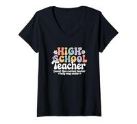 Donna Retro Groovy High School Insegnante Bentornato A Scuola Maglietta con Collo a V