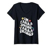 Donna Retro Groovy Im Farra Doing Farra Things Divertente Festa della mamma Maglietta con Collo a V