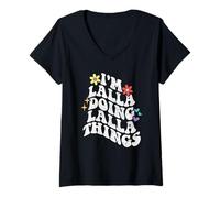 Donna Retro Groovy Im Lalla Doing Lalla Things Funny Festa della Mamma Maglietta con Collo a V