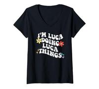 Donna Retro Groovy Im Luca Doing Luca Things Funny Festa della Mamma Maglietta con Collo a V