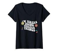Donna Retro Groovy Im Teresa Doing Teresa Things Funny Festa della Mamma Maglietta con Collo a V