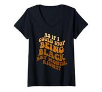 Donna Retro Groovy Melanin Pride Divertente Mese della Storia Nera Maglietta con Collo a V
