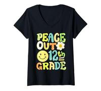Donna Retro Groovy Peace Out 12th Grade Dodicesimo Grado Ragazze Ragazzi Maglietta con Collo a V