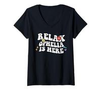 Donna Retro Groovy Relax Ophelia Is Here Funny Mother's Day Nome Maglietta con Collo a V