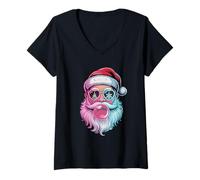 Donna Retro Groovy Santa Claus Christmas Bubble Gum Girl Kid Xmas Maglietta con Collo a V