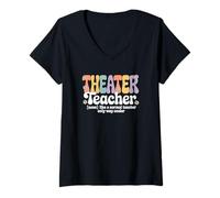 Donna Retro Groovy Teatro Insegnante Stage Arts Back To School Maglietta con Collo a V