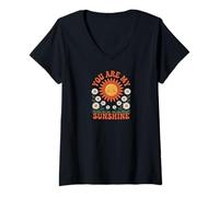 Donna Retro Happy Day Smiling Flower Vintage Groovy 70s Maglietta con Collo a V
