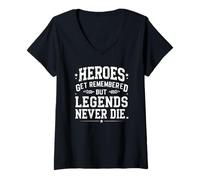 Donna Retro Heroes Get Remembered But Legends Never Die Citazioni Maglietta con Collo a V