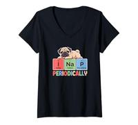 Donna Retro I Nap PERIODICAMENTE Pug Mom Addestra Cane Dad Science Maglietta con Collo a V