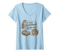 Donna Retro I Was Normal 3 Cats ago Humorous Cat Lovers Owners Maglietta con Collo a V