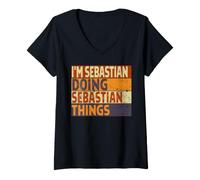 Donna Retro I'm Sebastian Doing Sebastian Things Divertente Compleanno Maglietta con Collo a V