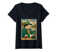 Donna Retro Irish Capybara Bere Birra Vintage St Patricks Day Maglietta con Collo a V