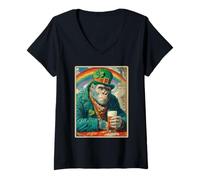 Donna Retro Irish Gorilla Bere Birra Vintage St Patricks Day Maglietta con Collo a V