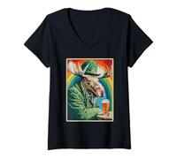 Donna Retro Irish Moose Bere Birra Vintage St Patricks Day Maglietta con Collo a V