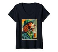 Donna Retro Irish Setter Bere Birra Vintage San Patrizio Day Dog Maglietta con Collo a V