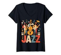 Donna Retro Jazz Band Maglietta con Collo a V