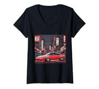 Donna Retro JDM Giapponese Drift Race Sport Car Tokyo Drift At Night Maglietta con Collo a V