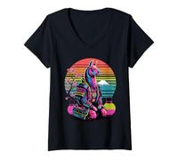 Donna retrò Lama Samurai Lame Maglietta con Collo a V