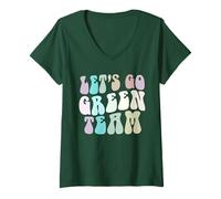 Donna Retro Let's Go Green Team Gioco di Guerra Cheer Summer Camp Camo Maglietta con Collo a V