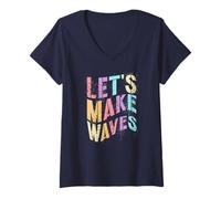 Donna Retro Let's Make Waves Biology Team Teacher Learn Stud Maglietta con Collo a V