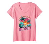 Donna Retro Life IS Best AT Beach Beaching Vacation Travel Maglietta con Collo a V