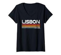 Donna Retro Lisbona Portogallo Design Capitale Portoghese Maglietta con Collo a V