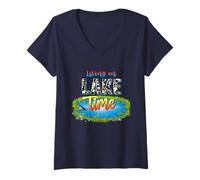 Donna Retro Living On Lake Time pesca in canoa - Lake Life Outdoor Maglietta con Collo a V