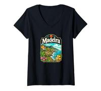 Donna Retro Madeira, Portogallo Maglietta con Collo a V