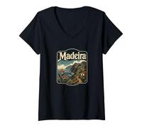 Donna Retro Madeira, Portogallo Maglietta con Collo a V