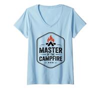 Donna Retro Master of Campfire Mountain Camping Escursionismo Besties Maglietta con Collo a V