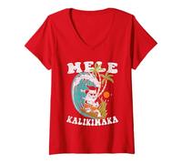 Donna Retro Mele Kalikimaka Surf Santa Hawaii Natale Maglietta con Collo a V