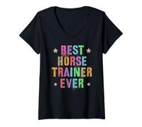 Donna Retro Migliore Allenatore di Cavalli MAI Equestrian Vibes Horseback Mom Maglietta con Collo a V