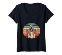 Donna Retro Morel Mushroom Mycology Funghi Foraggiamento Maglietta con Collo a V