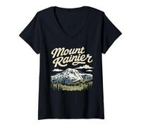 Donna Retro Mount Rainier National Park Vintage Style 80s PNW Maglietta con Collo a V