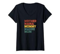 Donna Retro Multilingual Mom Typography Bold Motherhood Statement Maglietta con Collo a V