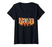 Donna Retro Nana Zucca Autunno Coquette Bow Ringraziamento Nana Fall Maglietta con Collo a V