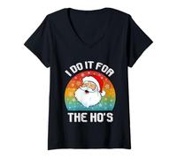 Donna Retro Natale Divertente Babbo Natale Camicia I do it for The ho's Maglietta con Collo a V