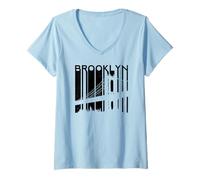 Donna Retro New York Ponte Brooklyn Vintage Skyline Città NYC NY Maglietta con Collo a V
