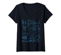 Donna Retro Ocean Wildlife - Shark, Fish & Octopus Vibes Maglietta con Collo a V