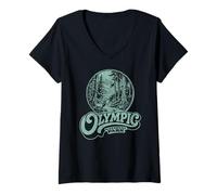 Donna Retro Olympic National Park Vintage Style 80s PNW Maglietta con Collo a V