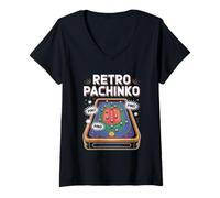 Donna Retro Pachinko Pop Culture Giapponese Estetica Maglietta con Collo a V