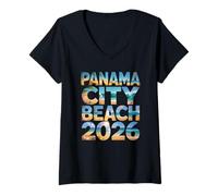 Donna Retro Panama City Beach 2026 Viaggio Vacay Moms BFF Crew Maglietta con Collo a V