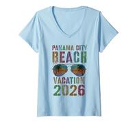 Donna Retro Panama City Beach Vacation 2026 Viaggio di Primavera Maglietta con Collo a V