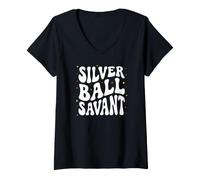 Donna Retro Pinball Player Silver Ball Savant Maglietta con Collo a V