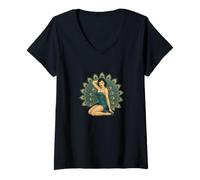 Donna Retro Pinup Pavone Ragazza Design Carino Sexy Cheesecake Style Maglietta con Collo a V