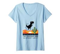 Donna Retro Pixel Dinosaur Desert Sunset Gamer Design Maglietta con Collo a V